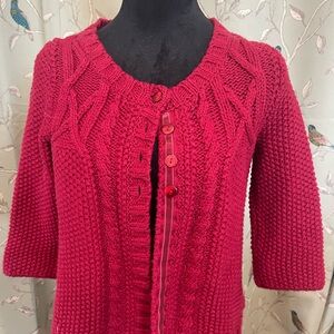 Women’s LOFT SP Christmas Red Knit Cardigan sweater festive small designer